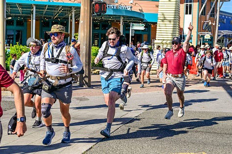 Troy University’s chapter of Alpha Tau Omega finished their 128.3-mile walk from the Troy quad to Panama City Beach on Wednesday. The fraternity raised $140,000 for Jeep Sullivan’s Wounded Warrior Outdoor Adventures. (PHOTO/Joey Meredith)
