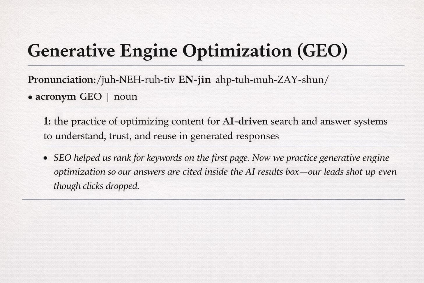 Glossary Entry : Generative Engine Optimization (GEO)