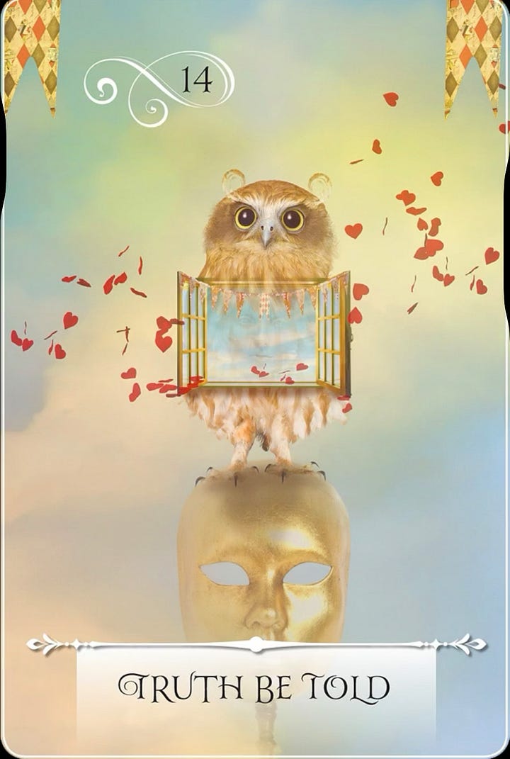 The 9 of Wands tarot card and the Truth Be Told oracle card