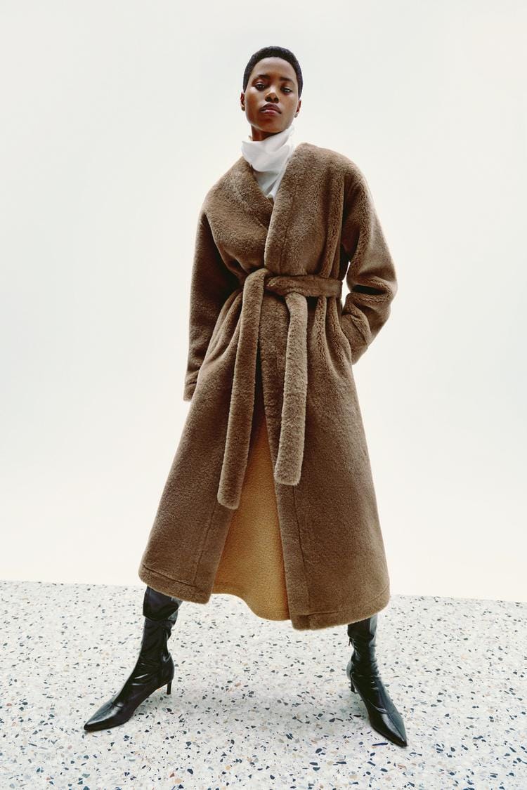 Zara LONG FAUX FUR COAT ZW COLLECTION - Brown / Taupe - Image 0