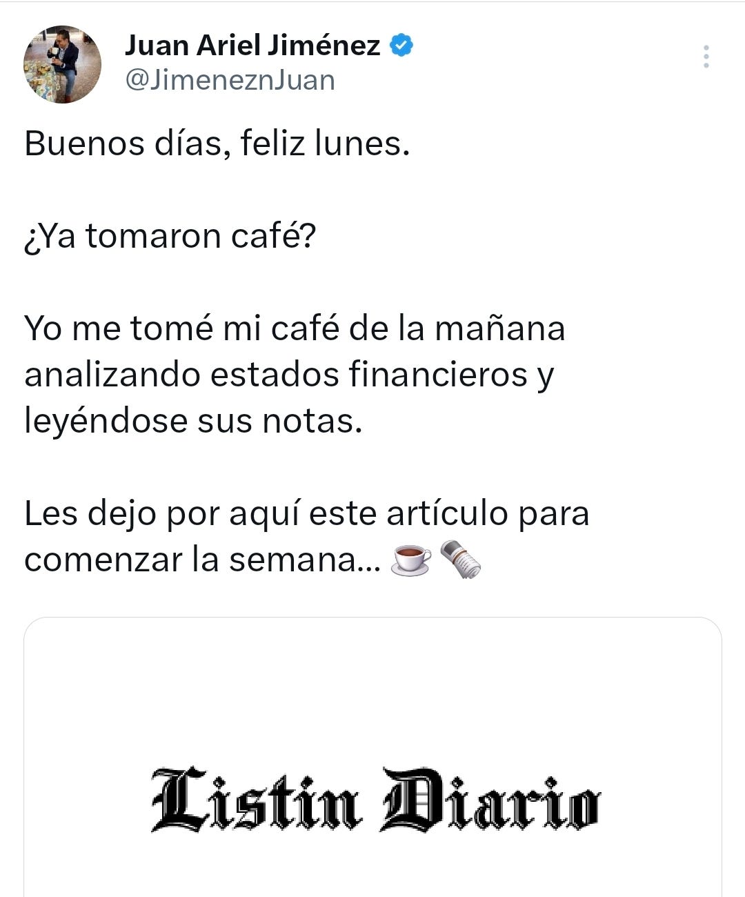 Tuit de Juan Ariel Jiménez 