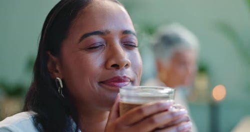 Coffee smell, relax face and black man drinking hot chocolate, tea cup or  morning beverage, People Stock Footage ft. drink coffee & smoke - Envato