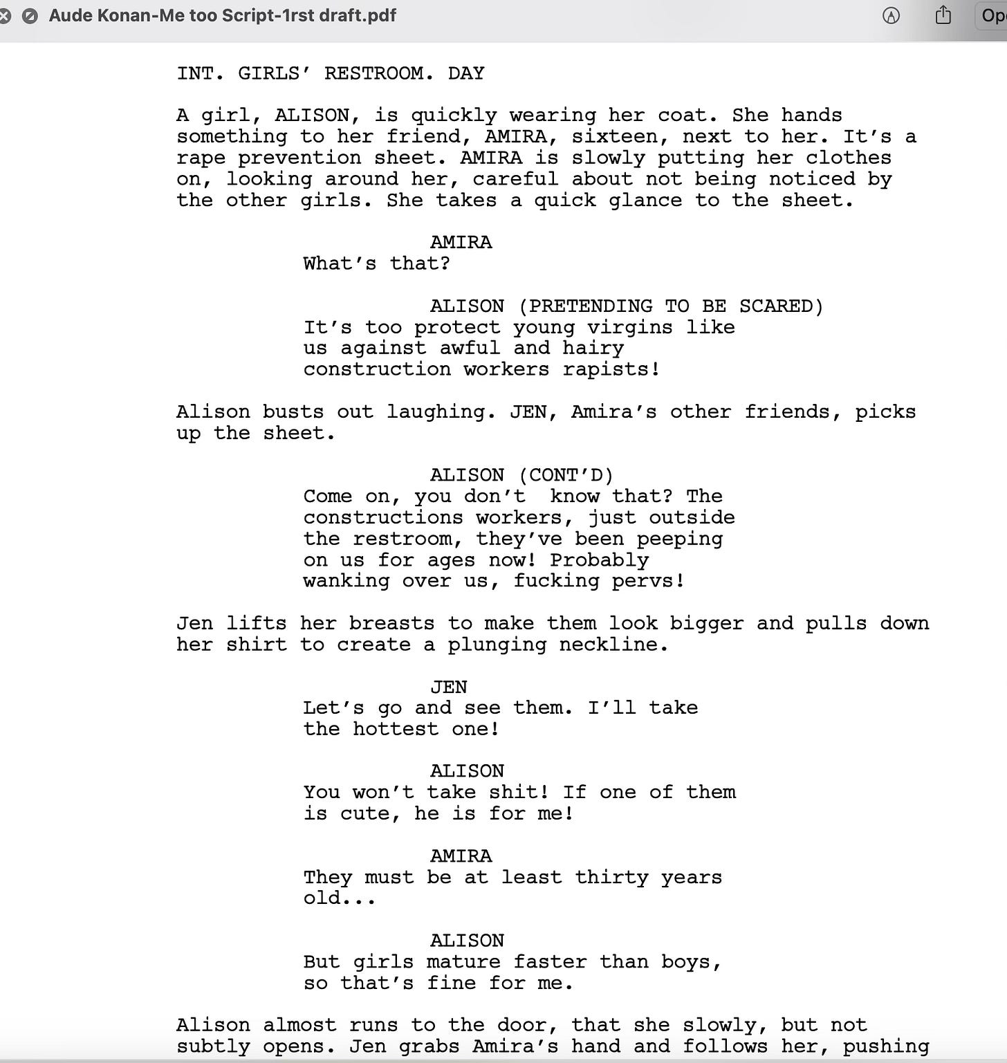 The first page of the film Pearls' first draft