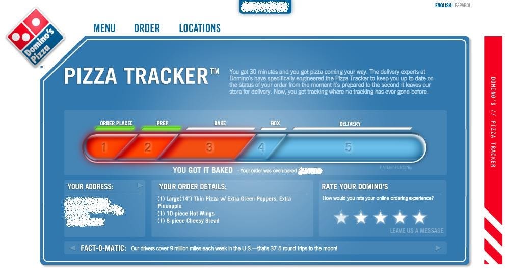 Digital tracking to see where your pizza delivery order is in production Digital tracking to see where your pizza delivery order is in production