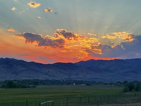 all three images contain the mountains of boulder, Colorado, and a pink sunset.
