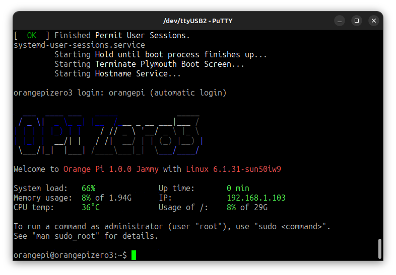First boot of Orange Pi with Ubuntu Jammy First boot of Orange Pi with Ubuntu Jammy