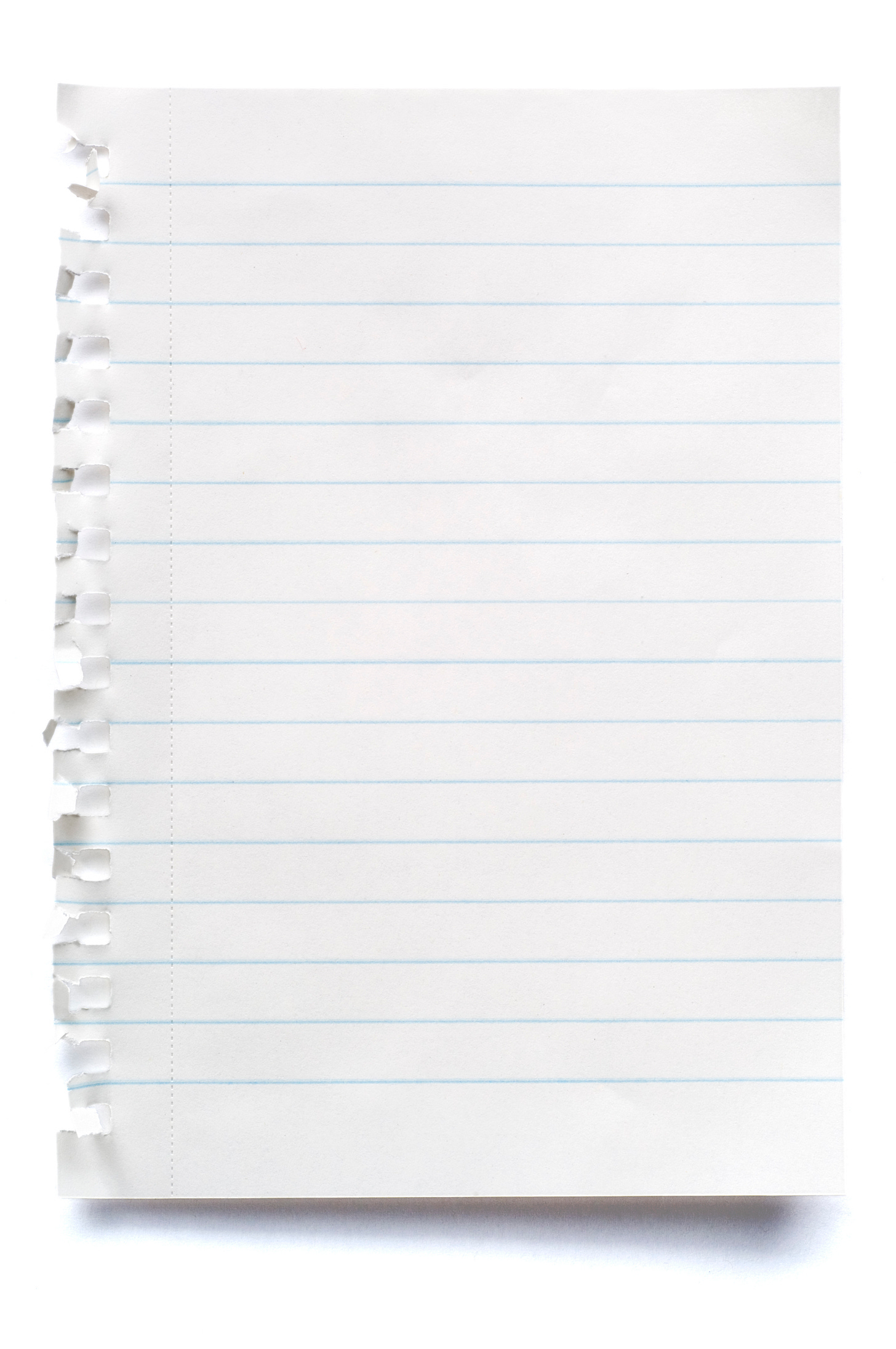 Empty sheet of lined paper ripped from a notebook