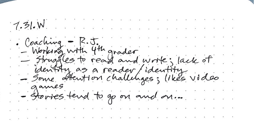 Initial coaching notes Initial coaching notes