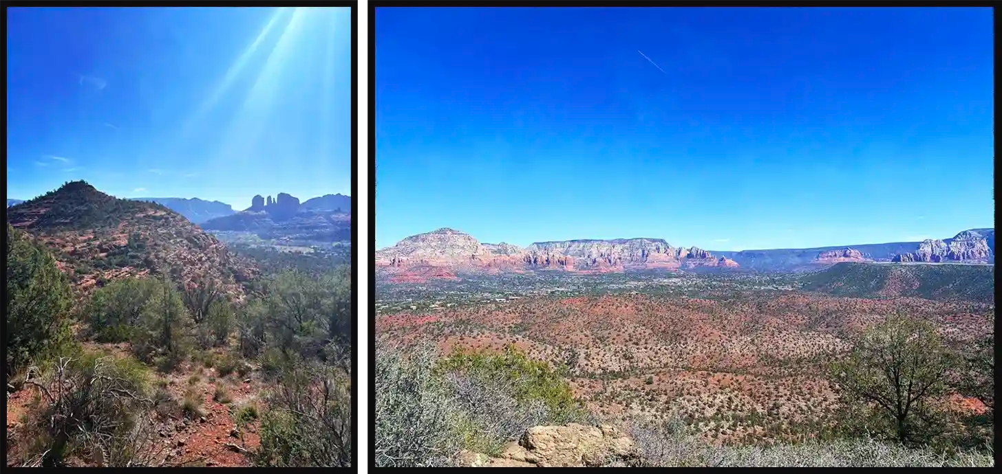 Two photos of mountains and rocks.
