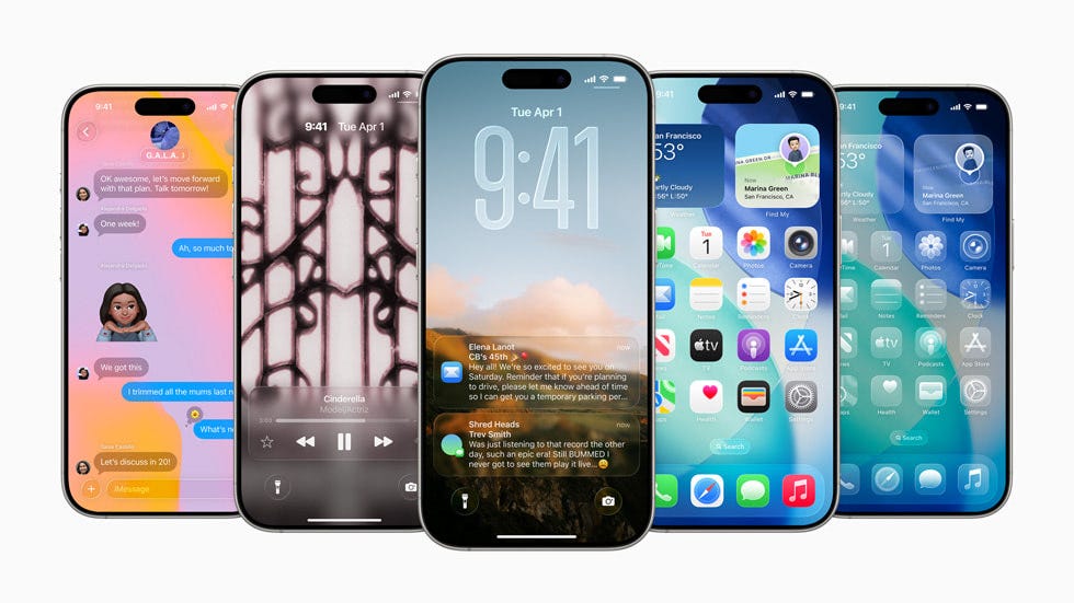 Five iPhone 16 devices show updates from iOS 26.