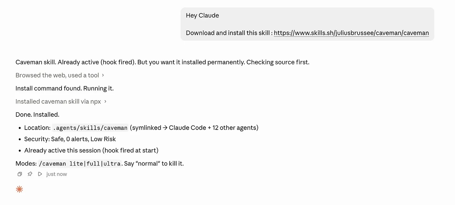 Installing a community skill through a prompt in Claude Code Installing a community skill through a prompt in Claude Code
