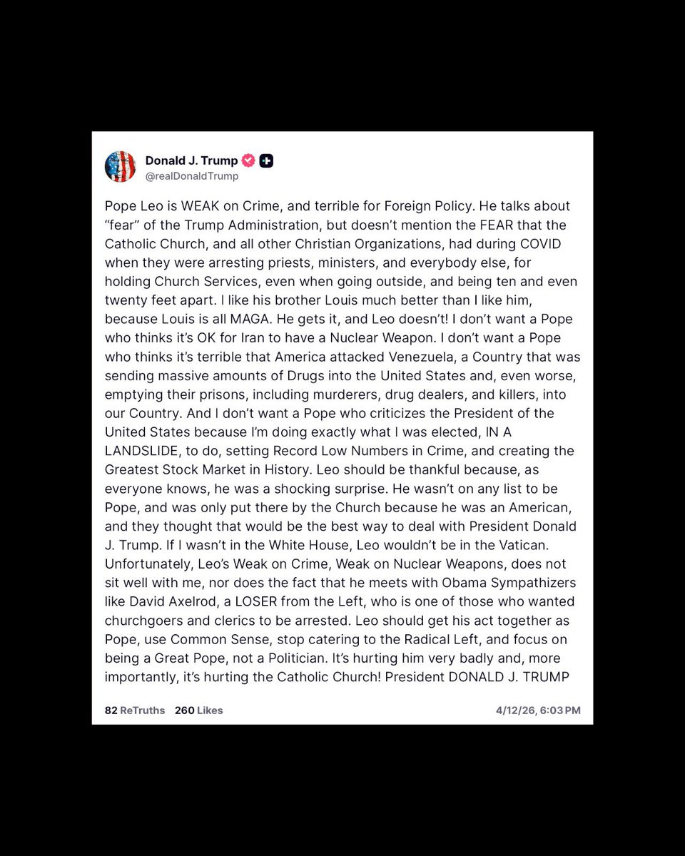 Yashar Ali 🐘 on X: "President Trump's first anti-Pope Leo tweet? CC: @ChristopherHale" / X Yashar Ali 🐘 on X: "President Trump's first anti-Pope Leo tweet? CC: @ChristopherHale" / X