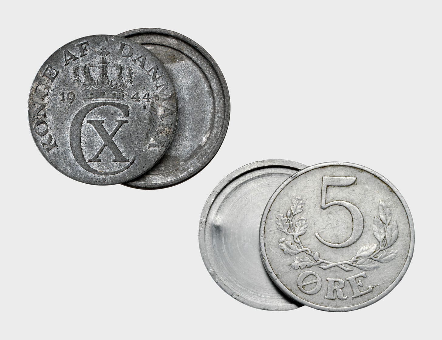 Hollowed-out Danish coins for transporting microfilm