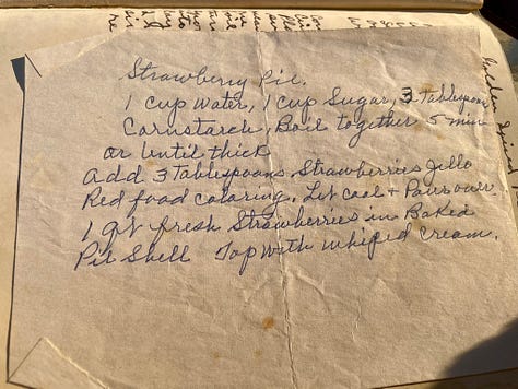 Images of an old cookbook and and handwritten recipes