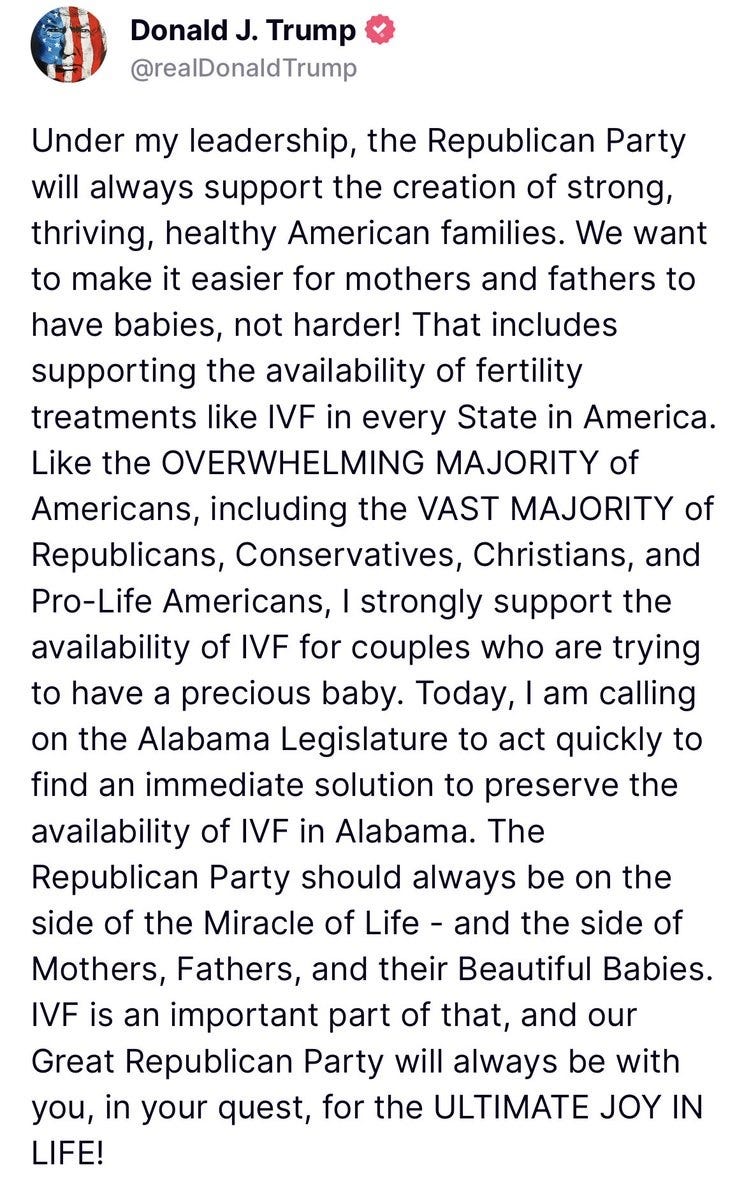 text of Trump message on Truth Social reproduced in article text below image