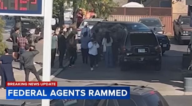 Screenshot from protests erupting after Ruiz and Martinez's confrontation with ICE officers Screenshot from protests erupting after Ruiz and Martinez's confrontation with ICE officers