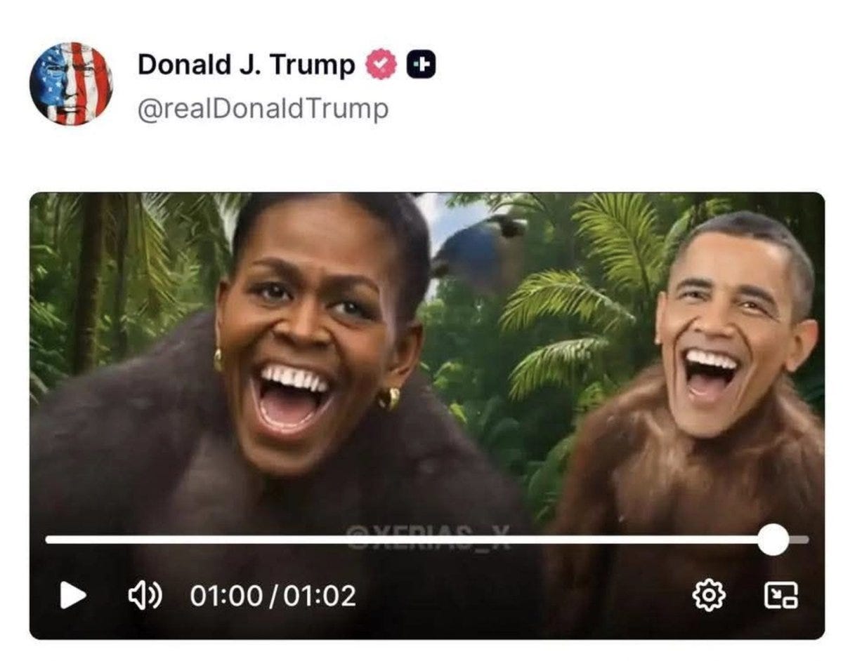Trump posting this video — especially during Black History Month— is a stark reminder of how Trump and his followers truly view people. And we'll remember that in November. Trump posting this video — especially during Black History Month— is a stark reminder of how Trump and his followers truly view people. And we'll remember that in November.