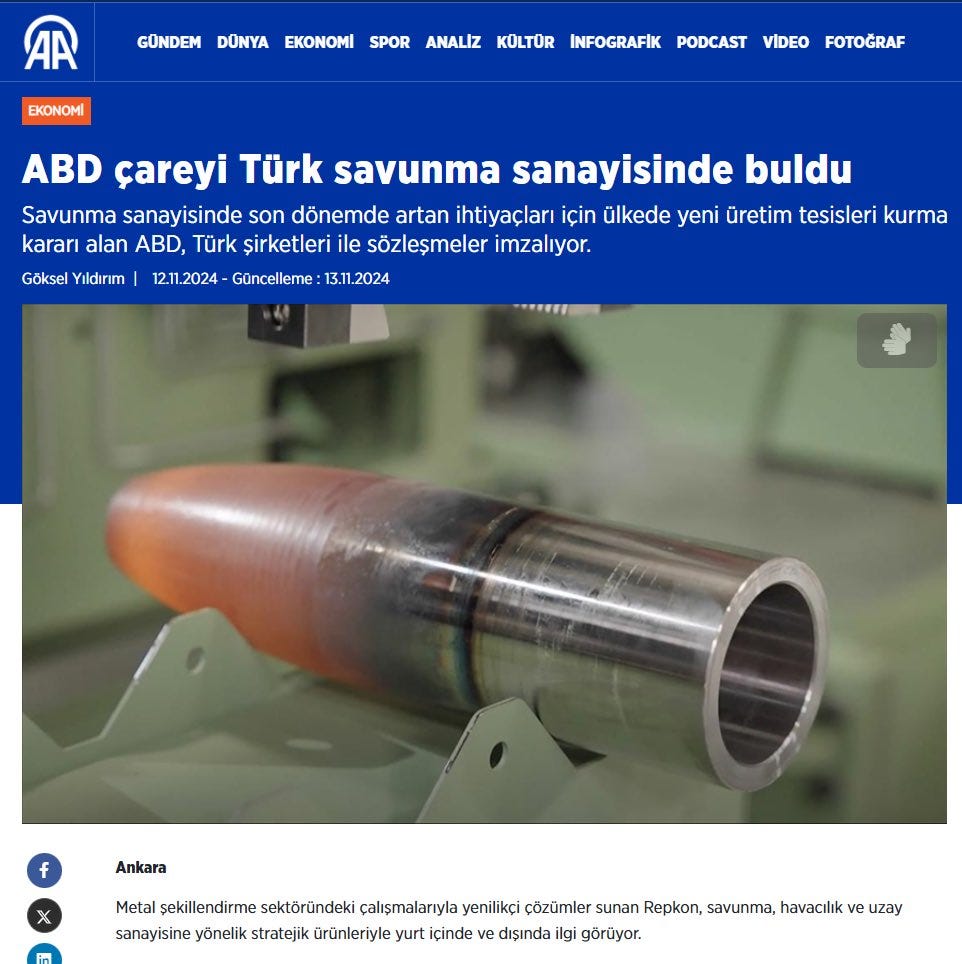 ABD, İsrail'e, 'acilen' 12 bin bomba satacak. Satış için ana yüklenici Türk şirket Repkon USA olacak. Repkon ise, bu satış için karar verici unsurun kendileri olmadığını ifade etti. Anadolu Ajansı (AA), Repkon