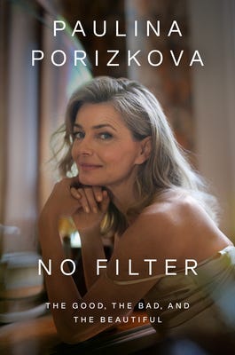 The cover of Paulina Porizkova’s latest book, titled “No Filter”. It shows a beatiful photo of the author from her left side, with her head turning to the camera and smiling. The cover of Paulina Porizkova’s latest book, titled “No Filter”. It shows a beatiful photo of the author from her left side, with her head turning to the camera and smiling.