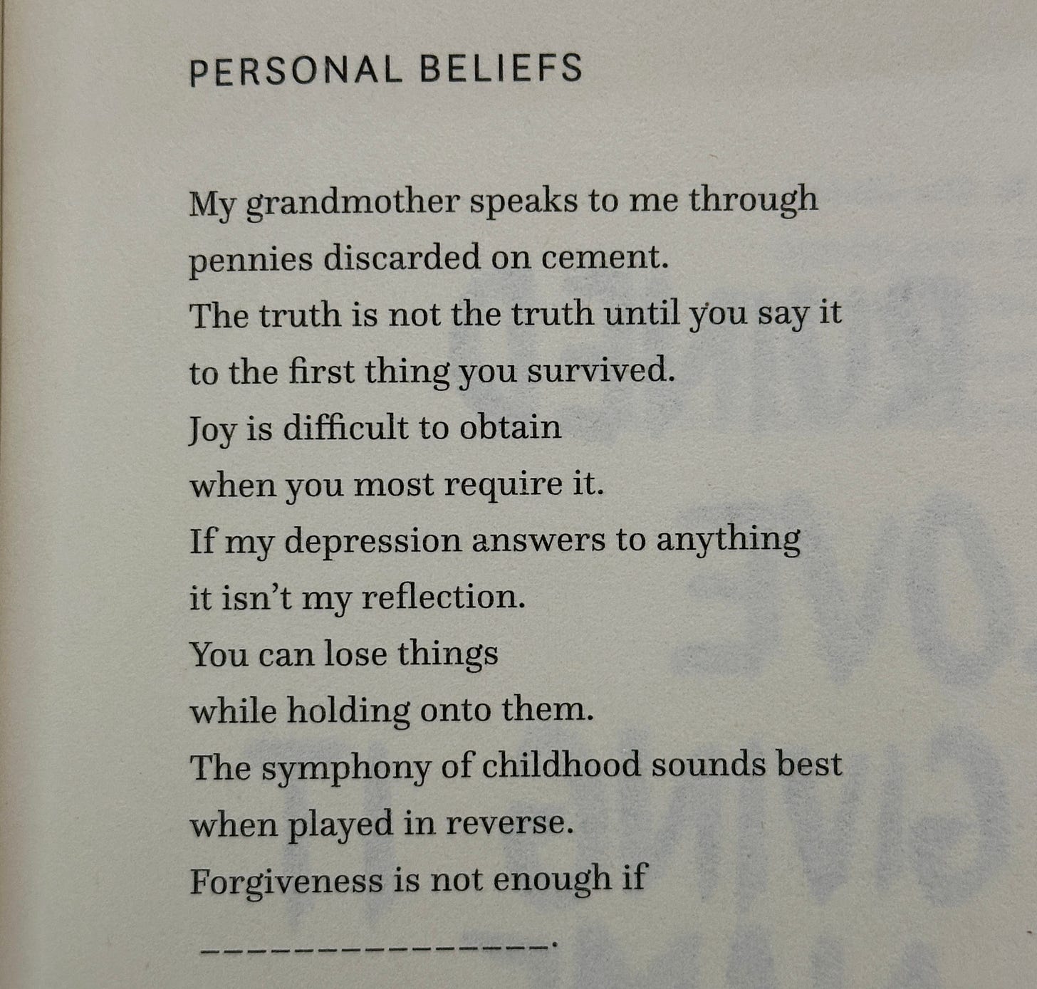 a photo of a poem by caitlin conlon called Personal Beliefs