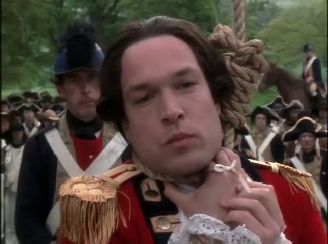 Major John André is hung; in England, Benedict Arnold attempts to defend his honor in a duel.