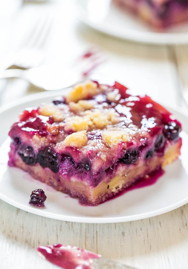 Blueberry Pie Bars — These pie bars are one of my all-time favorite frozen blueberry recipes! They have the flavors you love in a blueberry pie, but you don't have to mess around with homemade pie crust. If desired, you can easily make these with fresh blueberries instead of frozen! Blueberry Pie Bars — These pie bars are one of my all-time favorite frozen blueberry recipes! They have the flavors you love in a blueberry pie, but you don't have to mess around with homemade pie crust. If desired, you can easily make these with fresh blueberries instead of frozen!