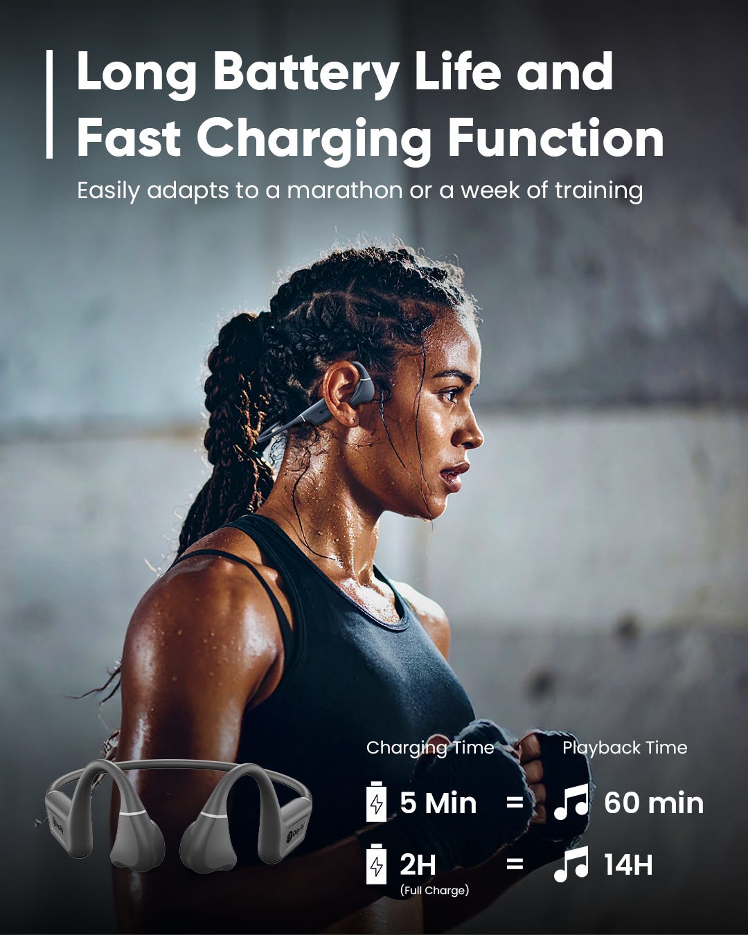 long battery life with fast charging via magnetic cable