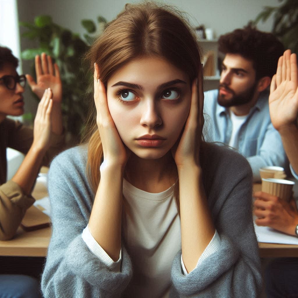 A stressed girl not willing to listen. AI generated image with Copilot
