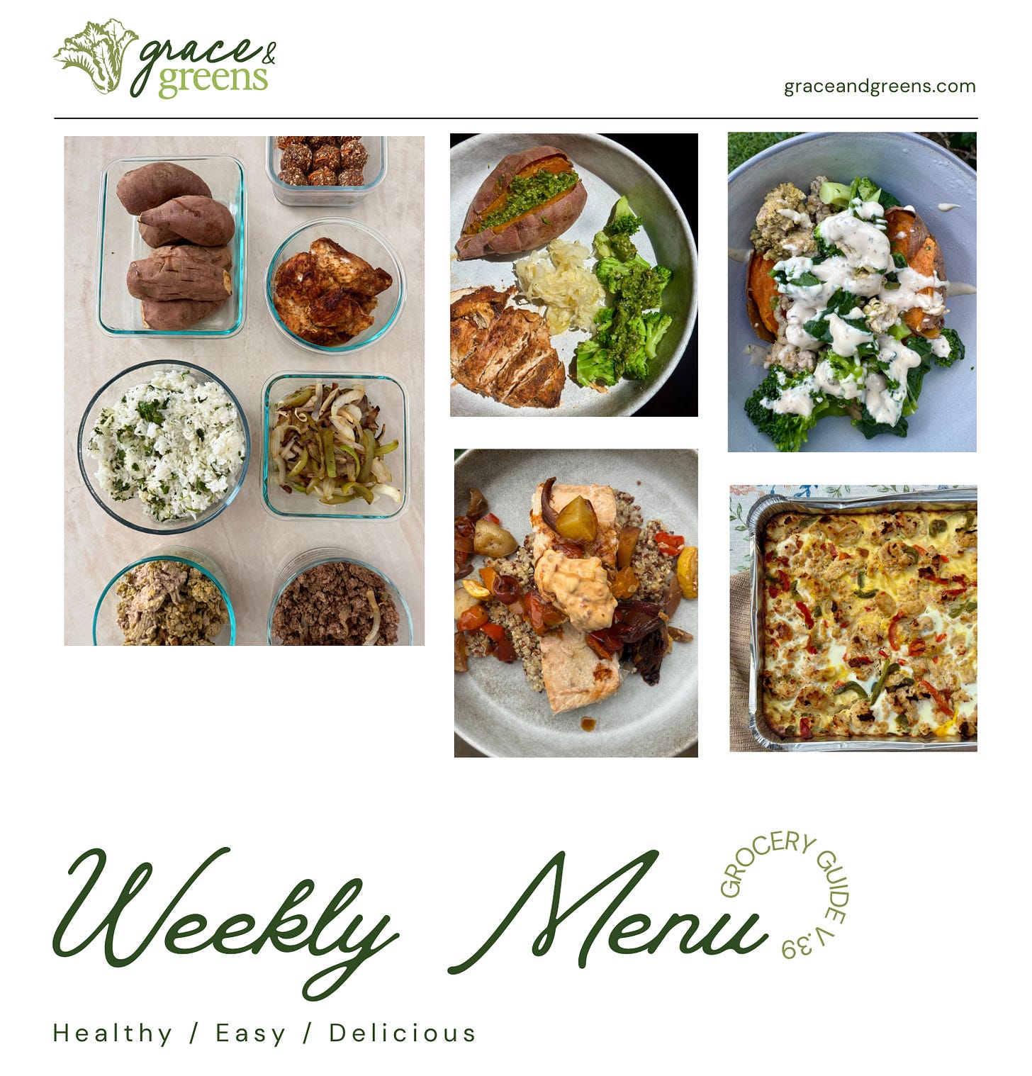 Healthy and easy meal plan for the week with breakfasts, lunches, and dinners - gluten-free and dairy-free high-protein meals