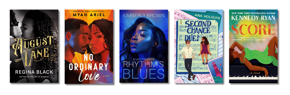 Book Recs For the Music Lovers: August Lane by Regina Black, No Ordinary Love by Myah Ariel, Rhythm's Blues by Kimberly Brown, Second Chance Duet by Ana Holguin, Score by Kennedy Ryan