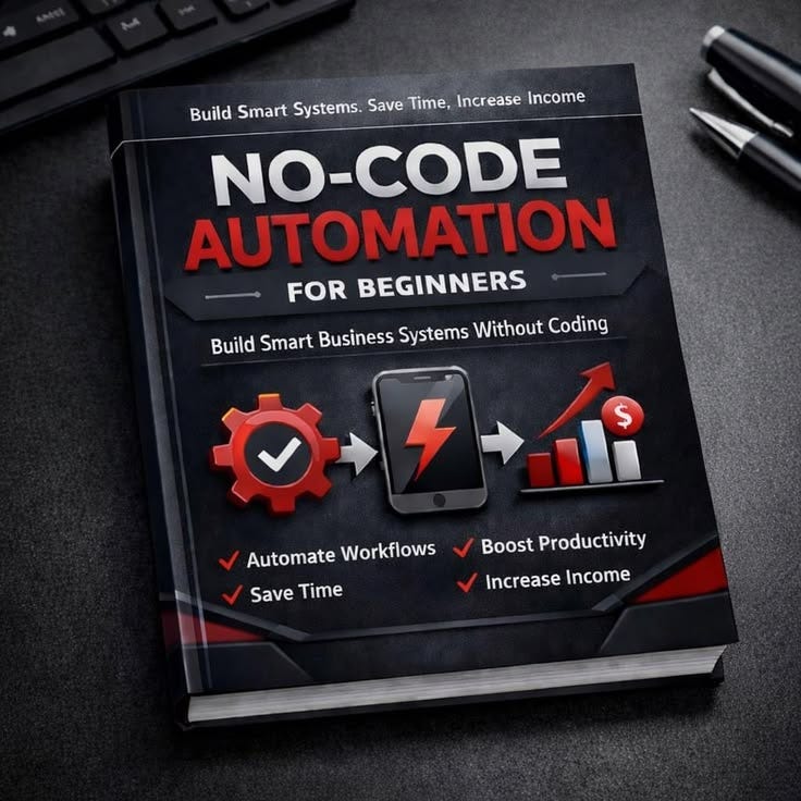 This may contain: a book on how to use no - code automation for beginners