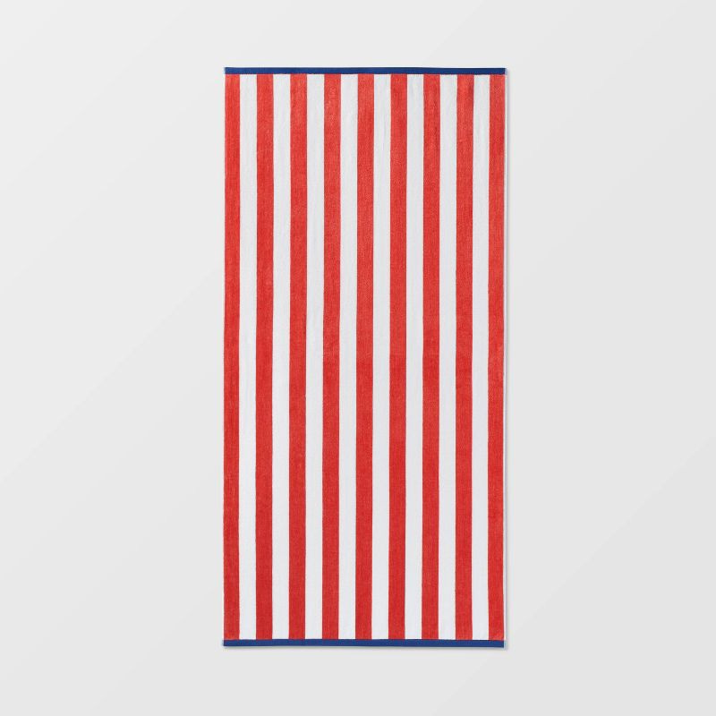 XL Reversible Towel Red/Blue - Sun Squad&#8482;: Cotton Terry, Lightweight, Machine Washable, Stripe Pattern, 1 of 5