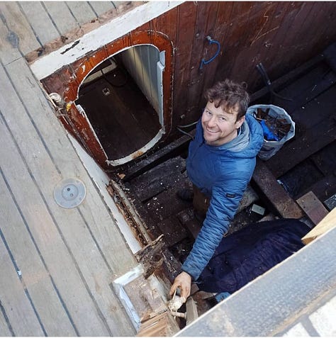 Boat refit, wooden boat building. Danish schooner. Northern Ireland boat building
