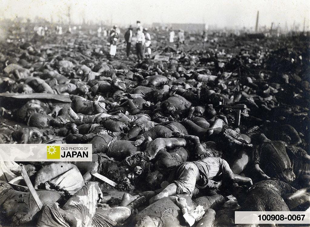 Piled up bodies at the Honjo Army Clothing Depot in Tokyo, 1923 Piled up bodies at the Honjo Army Clothing Depot in Tokyo, 1923