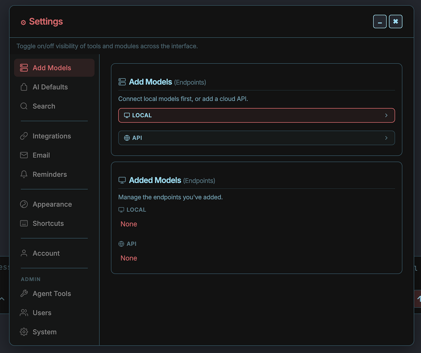 Settings – Add Models Settings – Add Models