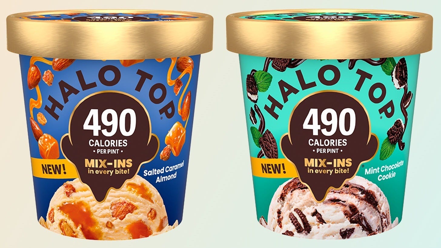 Halo Top's new Salted Caramel Almond and Mint Chocolate Cookie pints. Image: Halo Top Halo Top's new Salted Caramel Almond and Mint Chocolate Cookie pints. Image: Halo Top