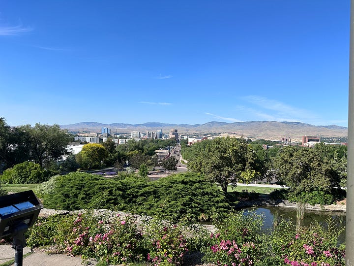 two alternate views of downtown Boise, one from 2024 and one from 2134.