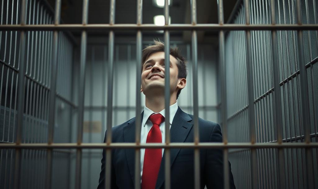 a hopeful person in a suit looking out a cage a hopeful person in a suit looking out a cage
