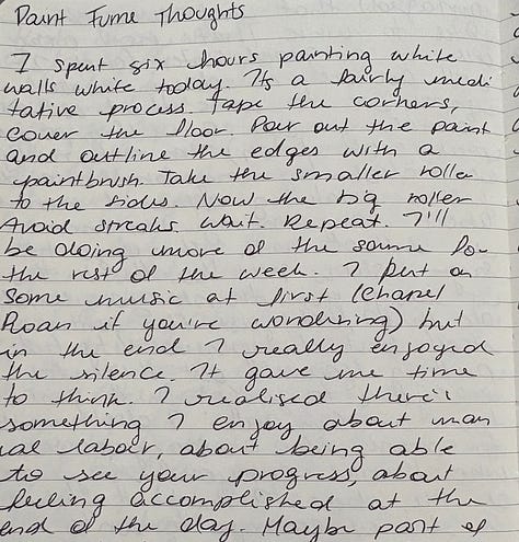 Girl in painting coveralls, journal entries