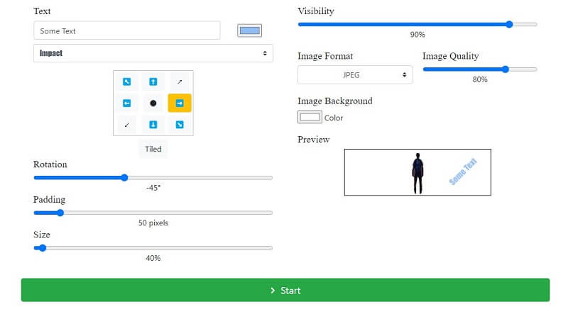 Batch Watermark GUI with the image preview and settings for text addition.
