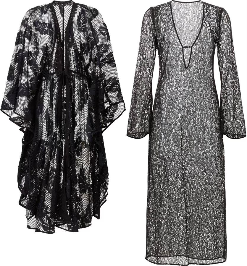 Ramy Brook Kristen cover-up, left, and Ronny Kobo, plunge lace midi coverup
