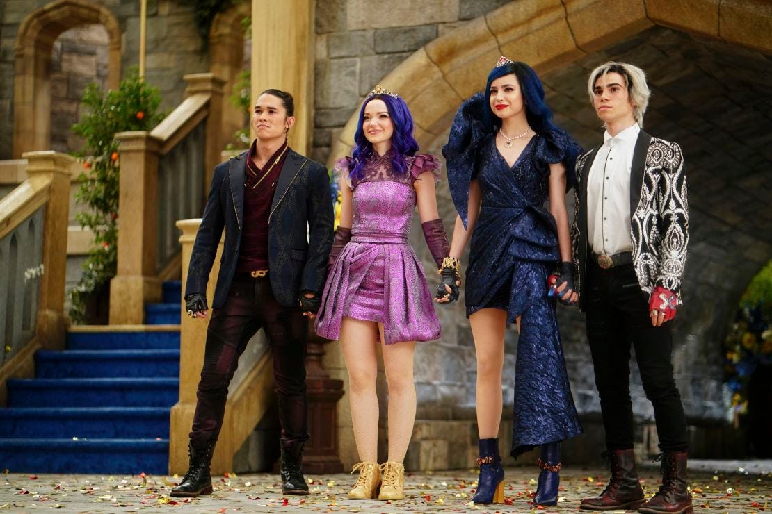 Booboo Stewart, Dove Cameron, Sofia Carson and Cameron Boyce in 'Descendants 3' (Disney Channel/David Bukach)