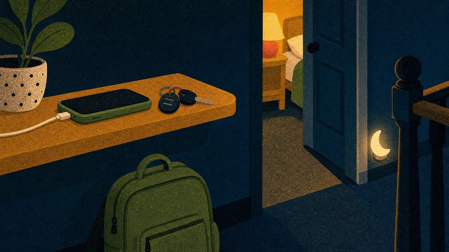 Phone charging outside the bedroom as part of a bedtime routine for productive dads Phone charging outside the bedroom as part of a bedtime routine for productive dads