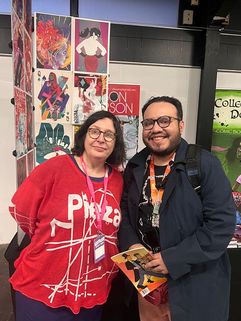 An assortment of photos of Henry taking photos with his friends at Thought Bubble.
