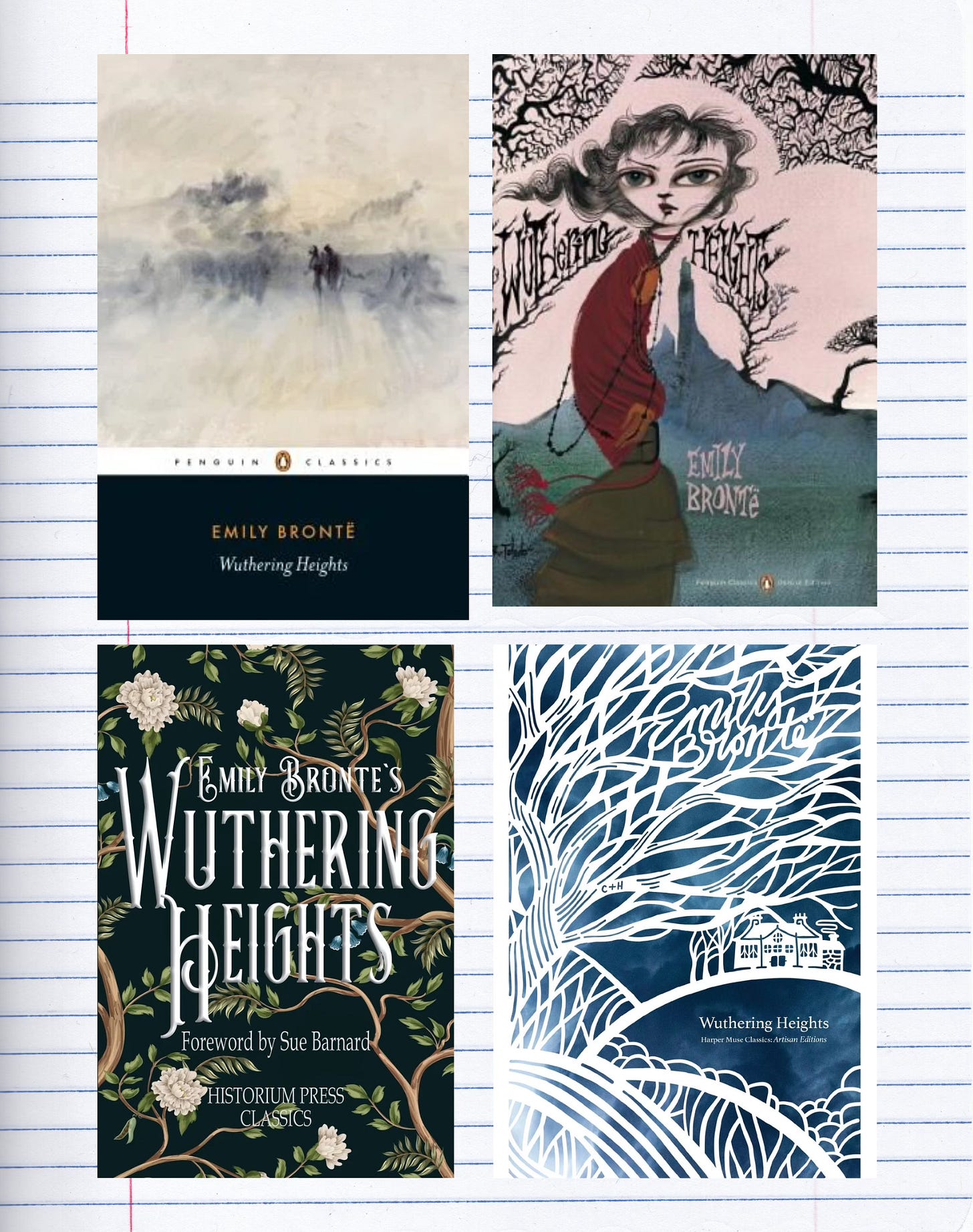 four book covers for Emily Brontë's Wuthering Heights