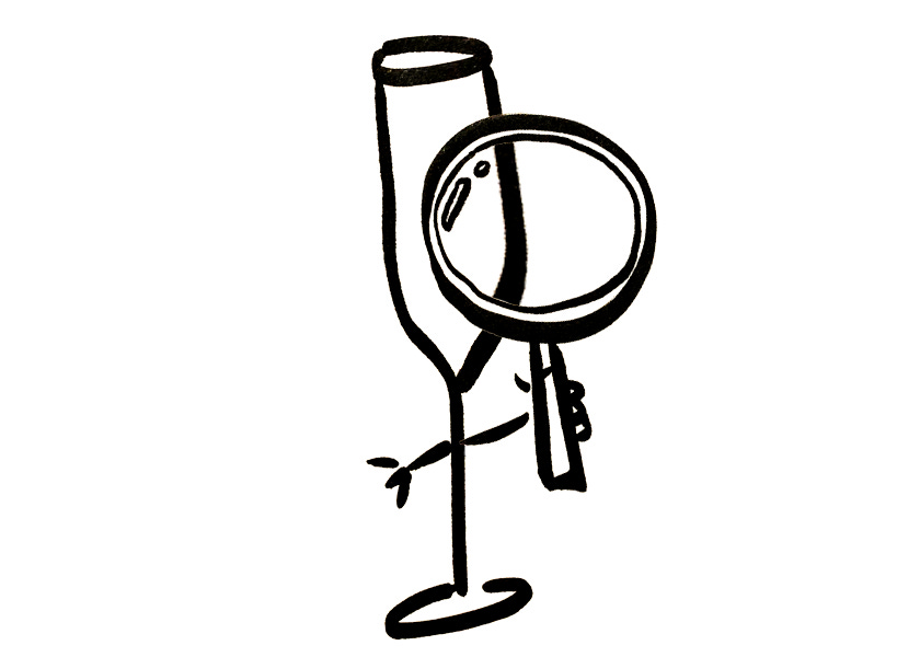 An anthropomorphic Champagne flute holding a magnifying glass An anthropomorphic Champagne flute holding a magnifying glass