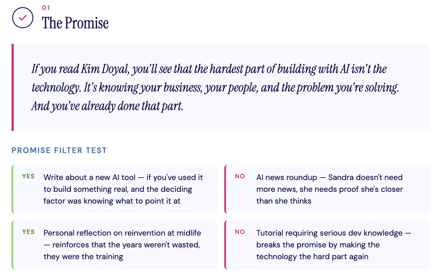 Newsletter promise statement with yes and no filter test examples Newsletter promise statement with yes and no filter test examples