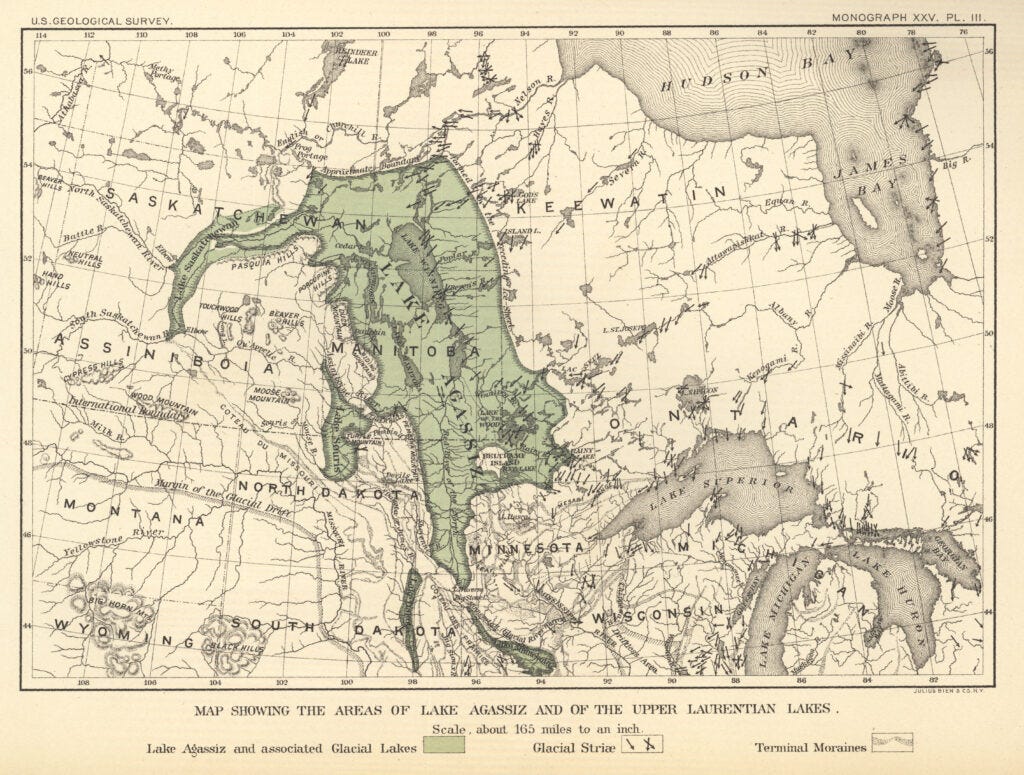 Mapa del antiguo Lago Agassiz (1896) Mapa del antiguo Lago Agassiz (1896)