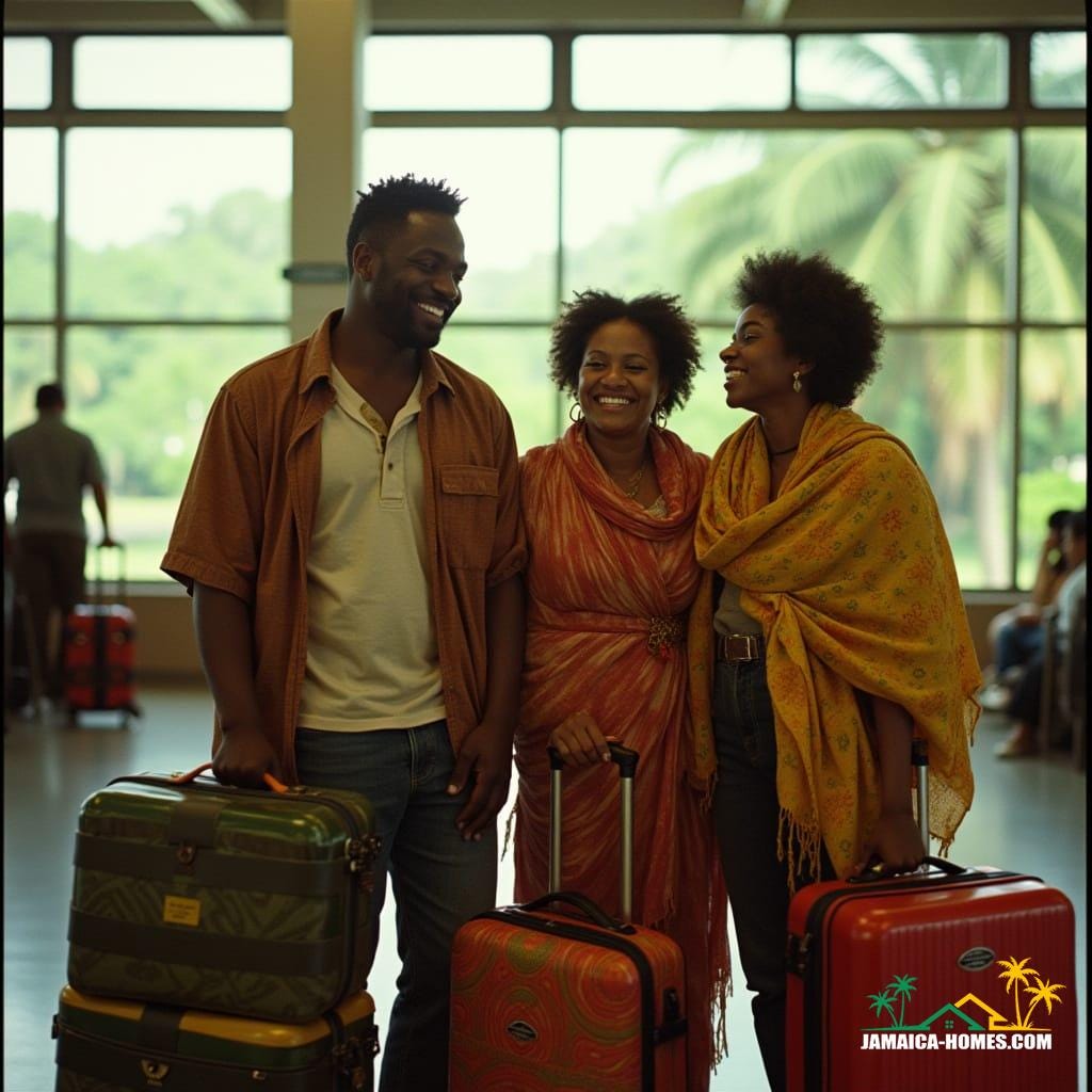 Couple arriving in Jamaica, capturing the joy and emotion of coming home.