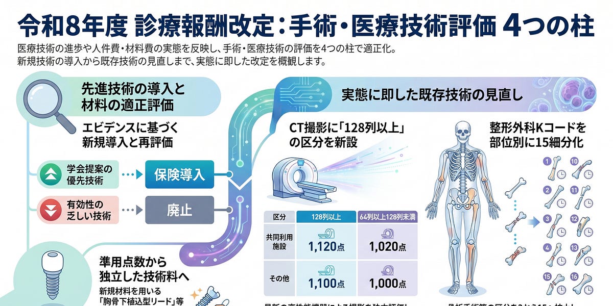 令和8年度診療報酬改定｜手術等の医療技術の適切な評価4つの柱を徹底